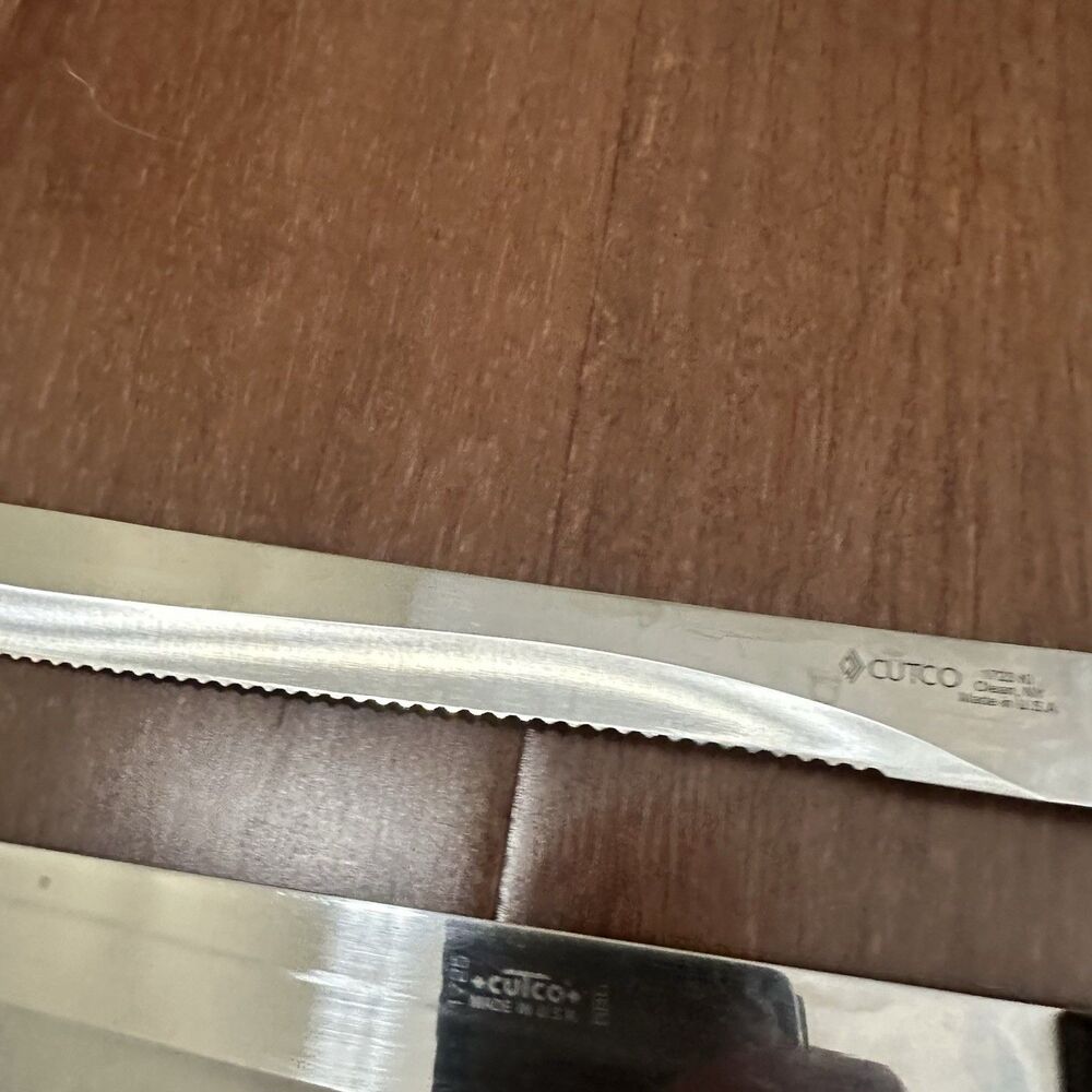 CUTCO 1725 French Chefs Knife 1723 Serrated Carving Knife 9” Brown Handle USA - Picture 9 of 16